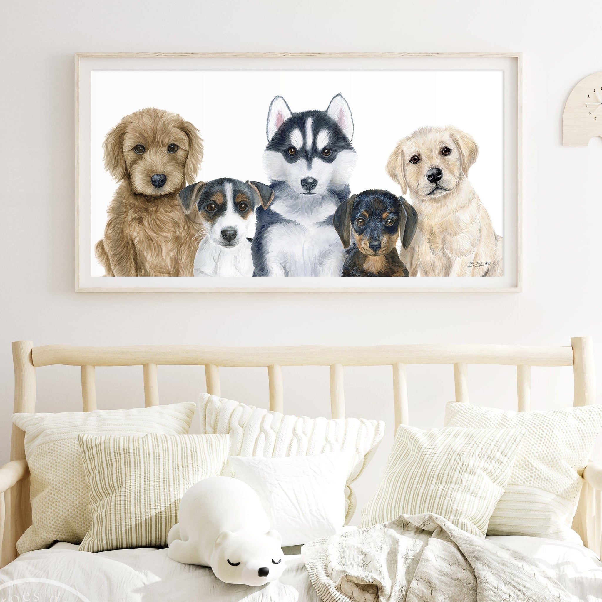 Framed Puppy Nursery Decor, Dog Baby Room Art