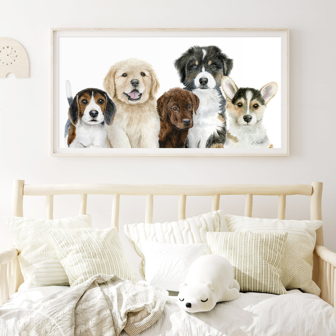 puppy wall art nursery illustration dog breeds grouping