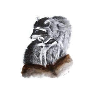 Mom and Baby Raccoon Nursery Print