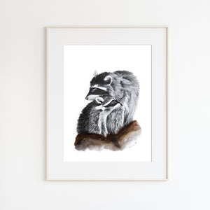 Mom and Baby Raccoon Watercolor Print