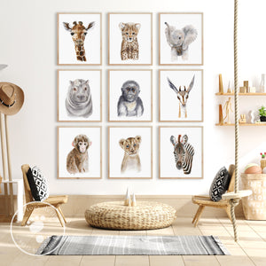 Safari Baby Animal Nursery Print Set