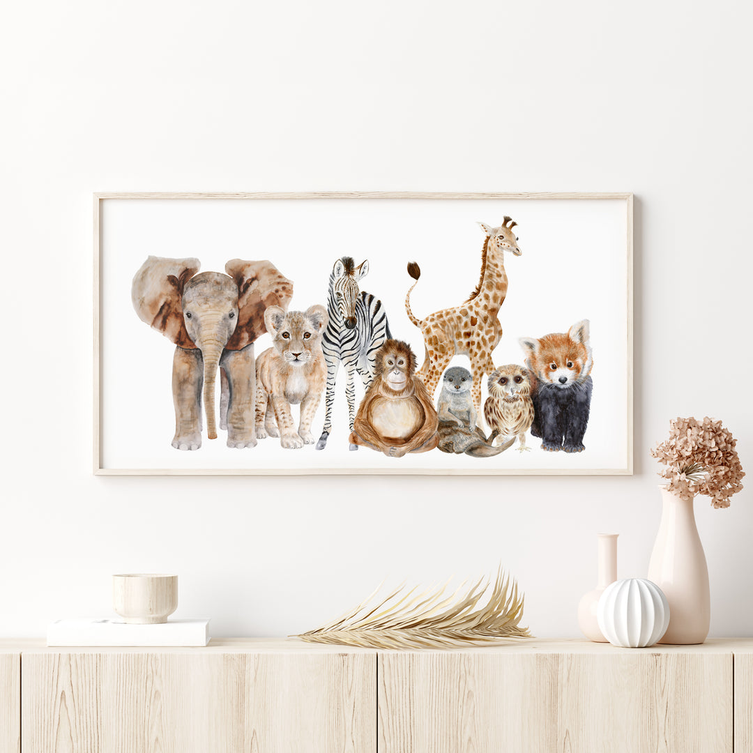 baby zoo animal nursery wall art multiple safari animals print