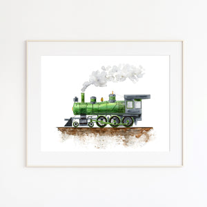 Green Locomotive Nursery Art