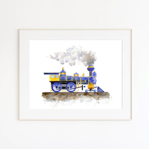 Blue Steam Train Illustration