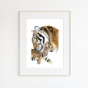 Mom and Baby Tiger Watercolor Print